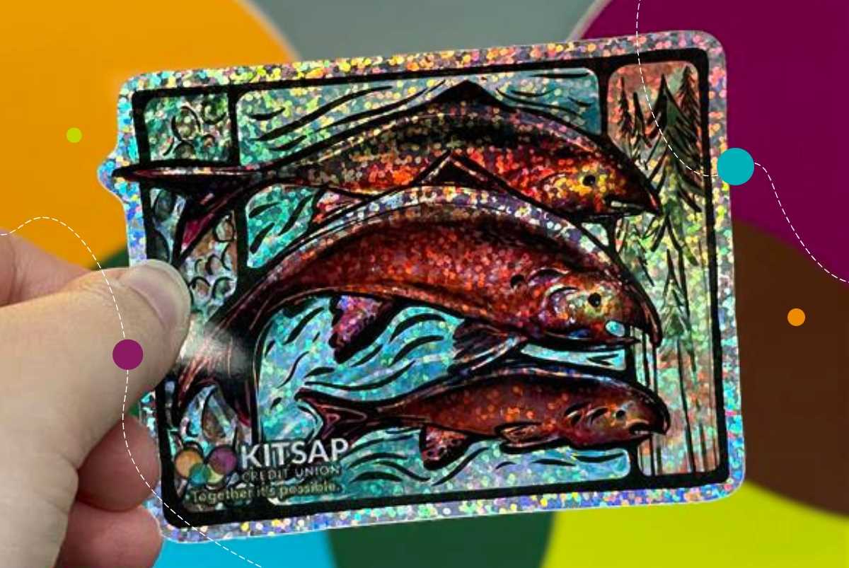 September Sticker of the Month featuring Salmon on foil paper