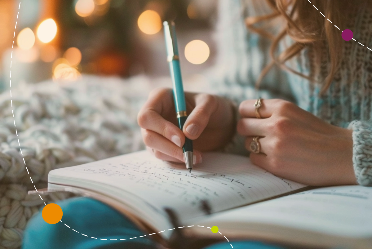 Woman writing in notebook