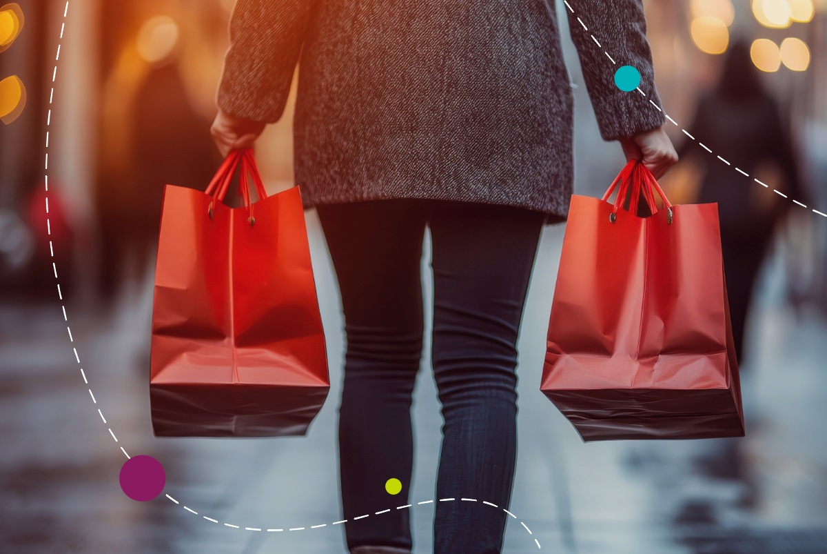 Person with red shopping bags